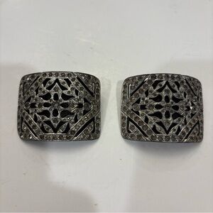 Art Deco Style Shoe Buckles/Clips 1920’s - 1940’s Silver Tone Metal Rhinestones